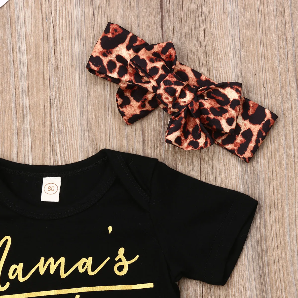 0-18M Newborn Baby Girl Short Sleeve Cotton Bodysuit Tops Leopard Layered Shorts Bloomer Headband 3PCS Baby Clothing Set