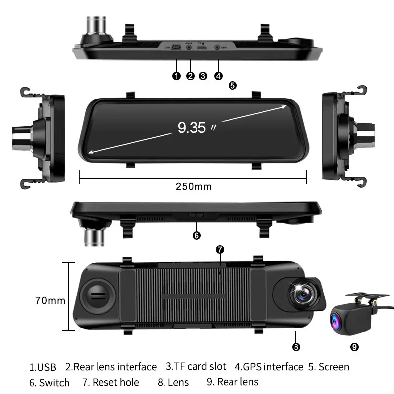 Denicer Автомобильная Dvr камера 9 35 &quotпотоковое зеркало заднего вида