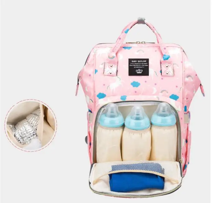 

pink lovely Large Capacity mother bag high quality maternity Doodle Print Handbag Nursing Milk Bottle Keep Warm Bag