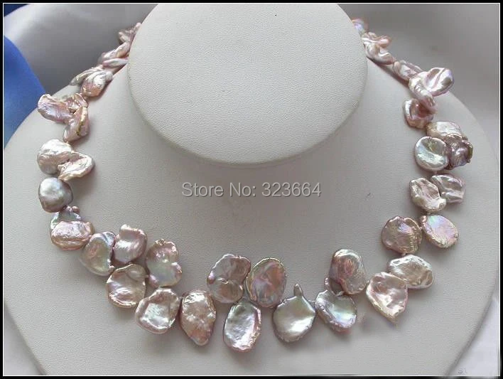 

NATURAL 17" 19mm lavender lamina KESHI REBORN PEARL NECKLACE
