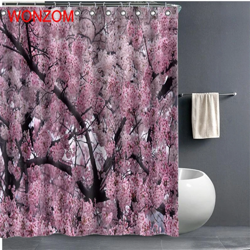WONZOM Peach Blossom современные водонепроницаемые аксессуары из полиэстера элегантные занавески для душа для ванной комнаты ткань занавеска с крючками