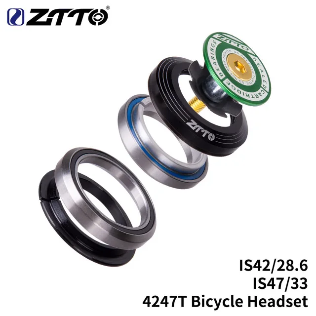 4247T Green MTB дорожный велосипед гарнитура 42 мм 47 мм CNC 1 1/"-1 1/4" 1,25 дюймов 33 мм коническая вилка IS42 47 интегрированный угловой контактный подшипник - Цвет: 4247T Green