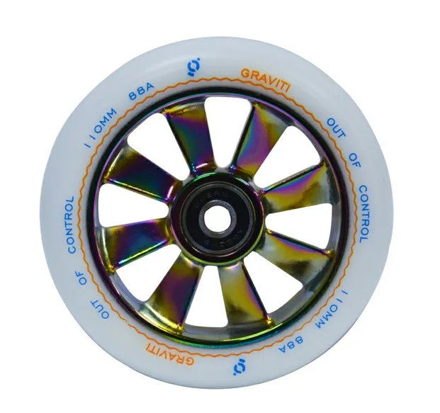 white PU neo chrome 110 мм сплав колеса для трюкового скутера с высокой эластичностью neo хром PU радужные колеса с подшипником продажи 2 шт - Цвет: white PU neo chrome