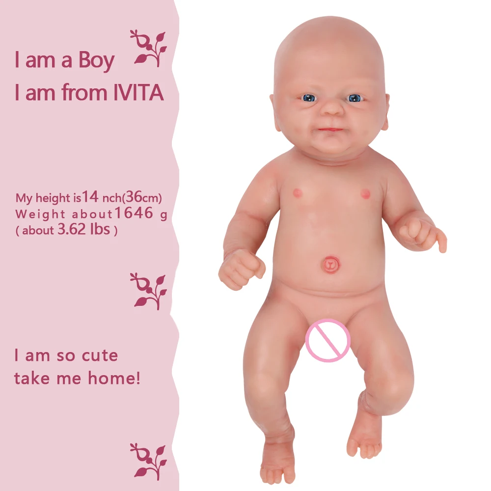 IVITA WB1512 36 см 1,65 кг bebe reborn baby силиконовый корпус recien nacidos realistas новорожденные младенцы мальчик глаза открылись детские игрушки