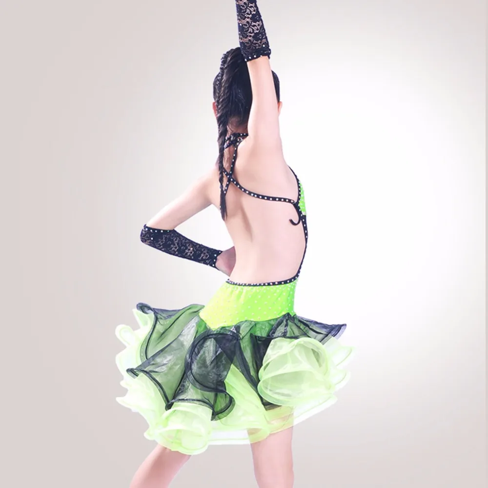 

2017 Girl Latin Dance Dress Green/Rose Red 3Color Lace Dance Professional Female India/ Cha Cha / Rumba Dance Skirt DQ2057