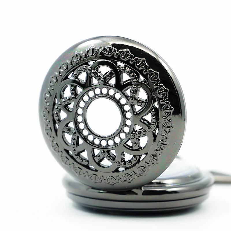 Black Sunflower Skeleton Handmade Mechanical Pocket Watch Vintage Pendant Necklace Bracelet Steampunk Clock Gift