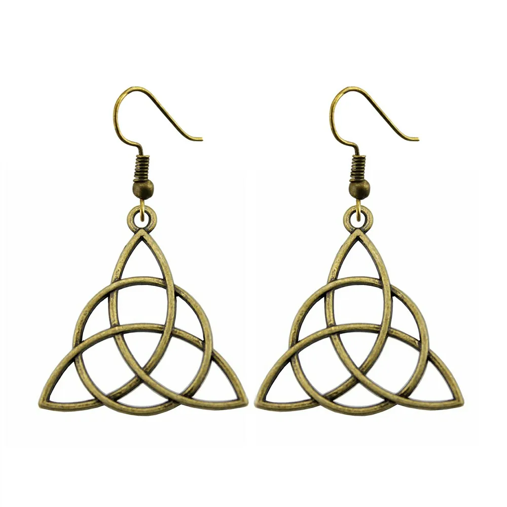 Винтажные Новые Модные Простые 28 мм Triquetra Symbol очаровательные Висячие серьги для