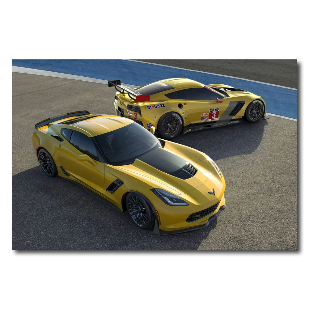 Желтый спортивный автомобиль Corvette Z06 печатный настенный художественный