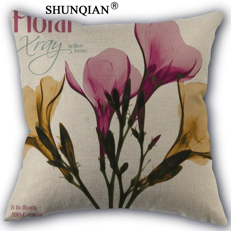 

flowers Linen Cotton Pillow Covers Printed Square Home Decorative No Core Pillowcase 45x45cm one side