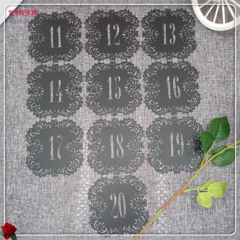 Black11-20 10 шт. Романтические свадебные украшения праздничные вечерние принадлежности лазерная резка номер свадебного стола настольные карточки Полые карты номера 6ZZ19 - Цвет: Black11-20