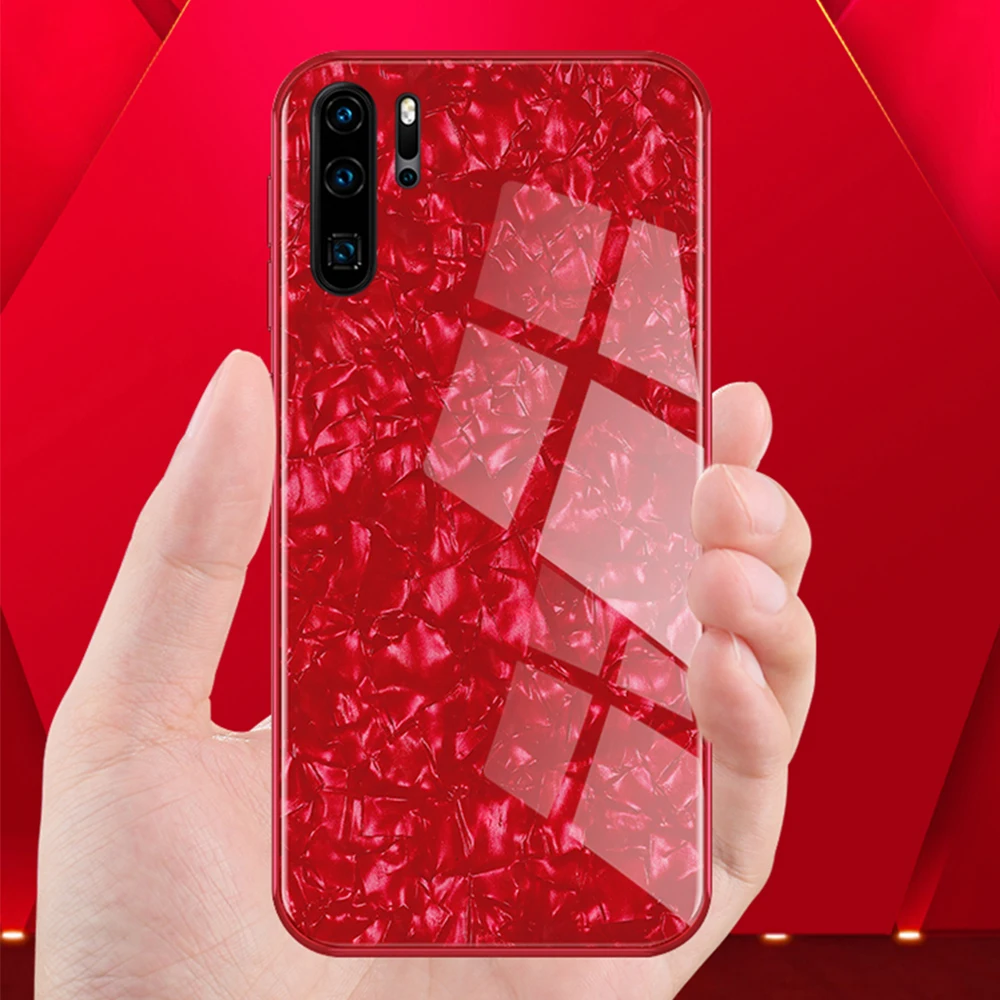 Задняя крышка из закаленного стекла для Huawei P30 20 10 Pro Plus Mate Bling Conch Глянцевая