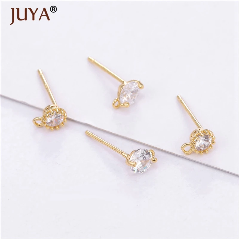 Diy серьги Ювелирные компоненты гипоаллергенный стержень серьги-Крючки микро-инкрустированные цирконием 14 K настоящее золото серьги аксессуары