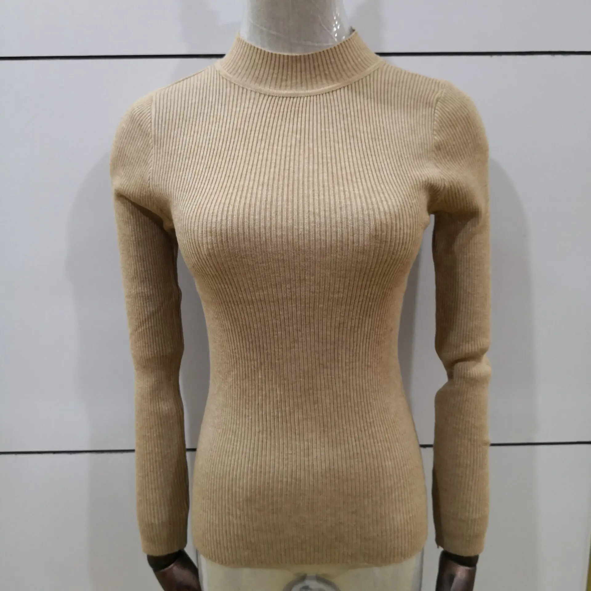 light Khaki-71 10 видов цветов, Осень-зима, Женский вязаный пуловер с высоким воротом, свитер, повседневный мягкий джемпер с воротником, модный тонкий теплый женский свитер - Цвет: light Khaki-71
