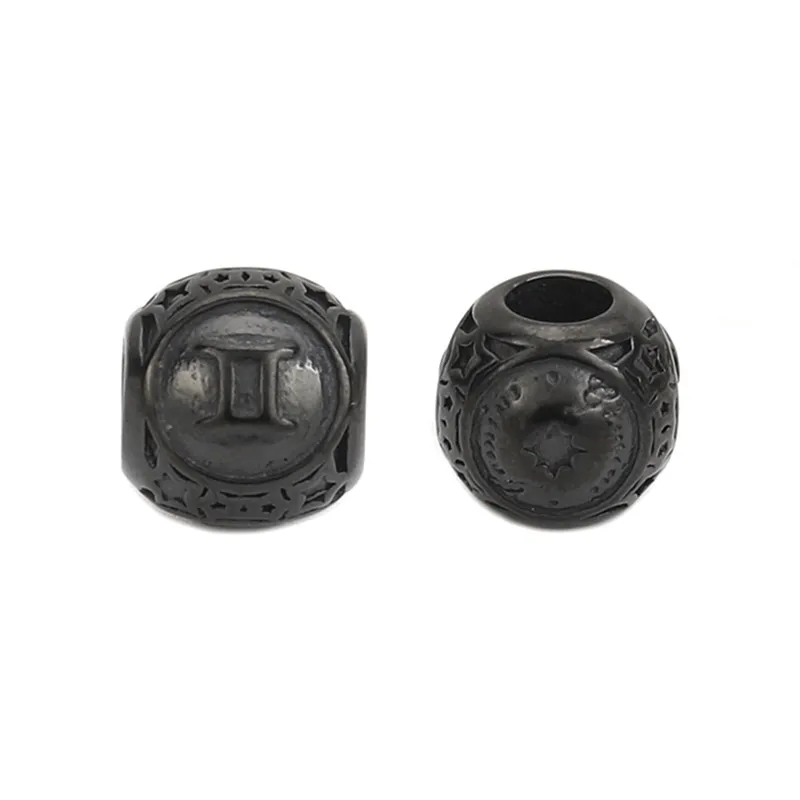 DoreenBeads 304 распорка из нержавеющей стали бусины Круглый черный знак созвездий 10 мм(3/") Диаметр., Отверстие: Приблизительно 4,3 мм, 1 шт - Цвет: Gemini