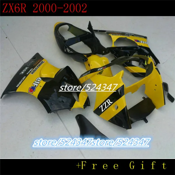 Недорогие мотоциклы 100% для kawasaki NINJA ZX6R 01 00 02 Желтый корпус обтекателя черная часть
