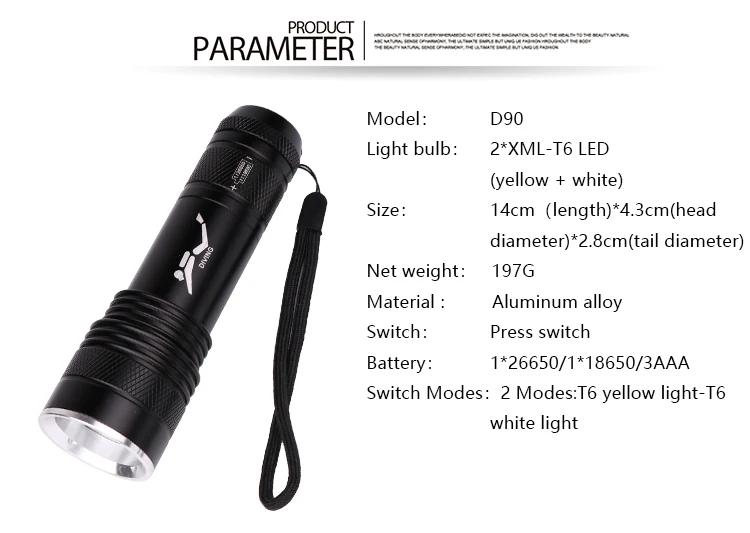 2 * XML T6 18650 или 26650 фонарик для дайвинга светодиодная подводсветильник вспышка