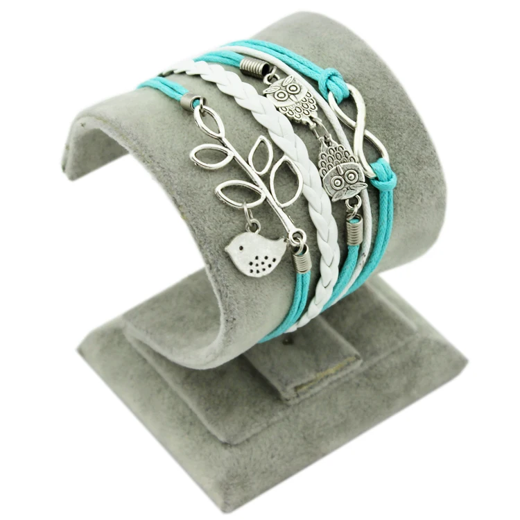 Vintage Style LOVE Believe Dream Anchor rudder Owl Infinity Jewelry Wax Cord Ropes Sky Blue braided Personalized Charm bracelet | Украшения