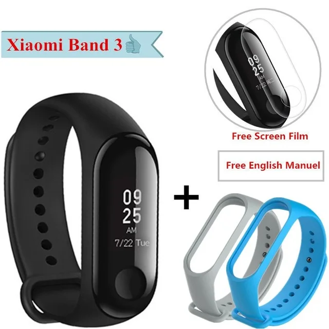 Add gray blue Xiaomi mi Band 3 умный Браслет Водонепроницаемый отчет о погоде mi Band 3 водонепроницаемый АОН OLED экран умный Браслет mi band 3 - Цвет: Add gray blue