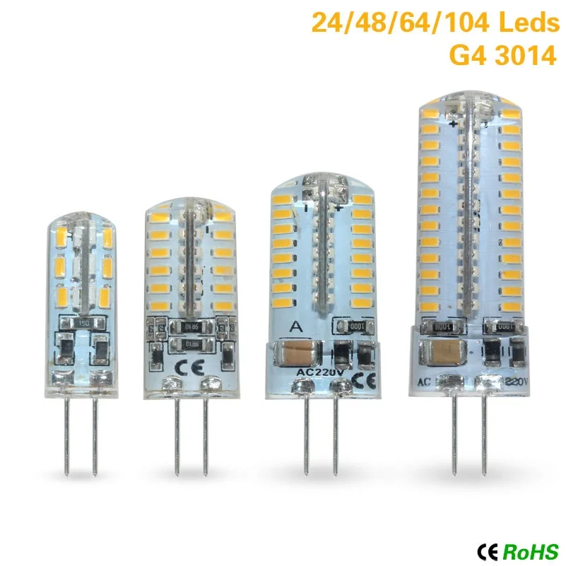 5 шт./лот g4 led 3 Вт 6 8 12 cob В SMD 3014 лампочка AC 220 G4 Светодиодная лампа для хрустальной