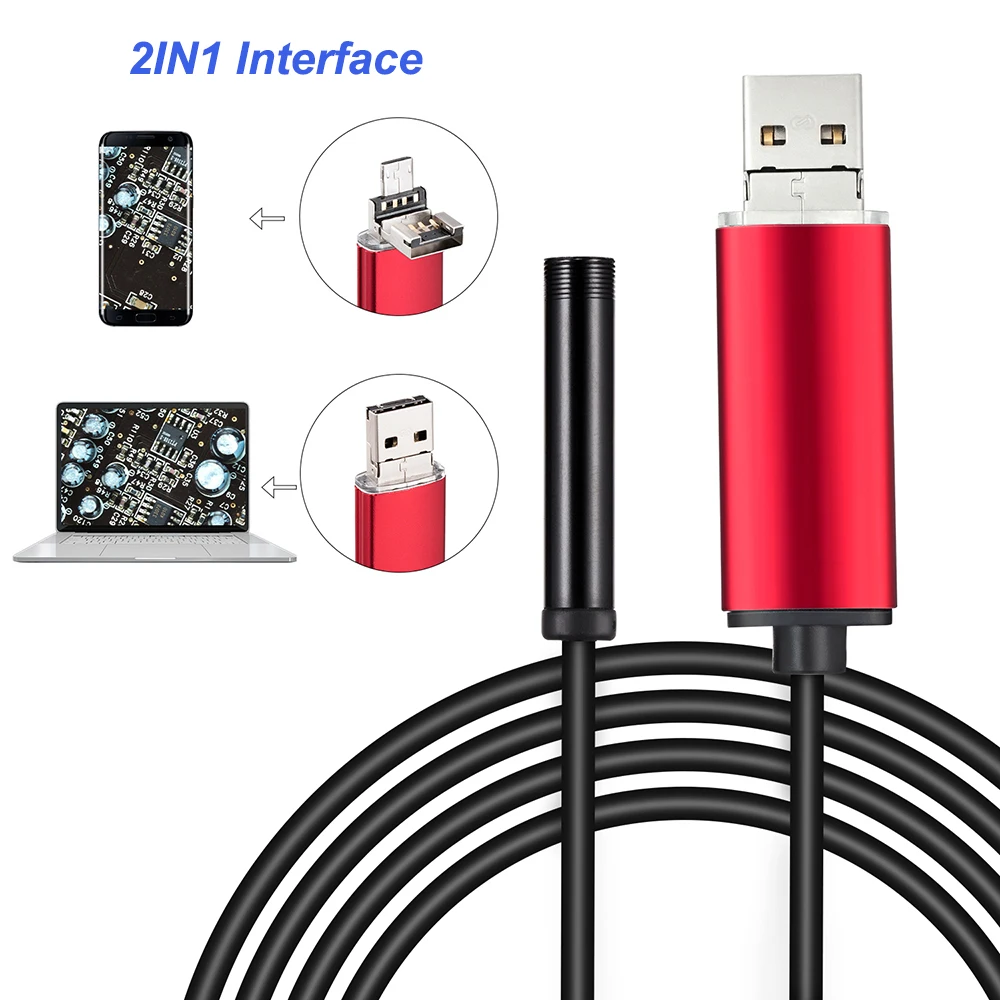 

7mm Lens Android OTG USB Endoscope Camera 2M Smart Android Phone USB Borescope Inspection Snake Tube Camera 6LED
