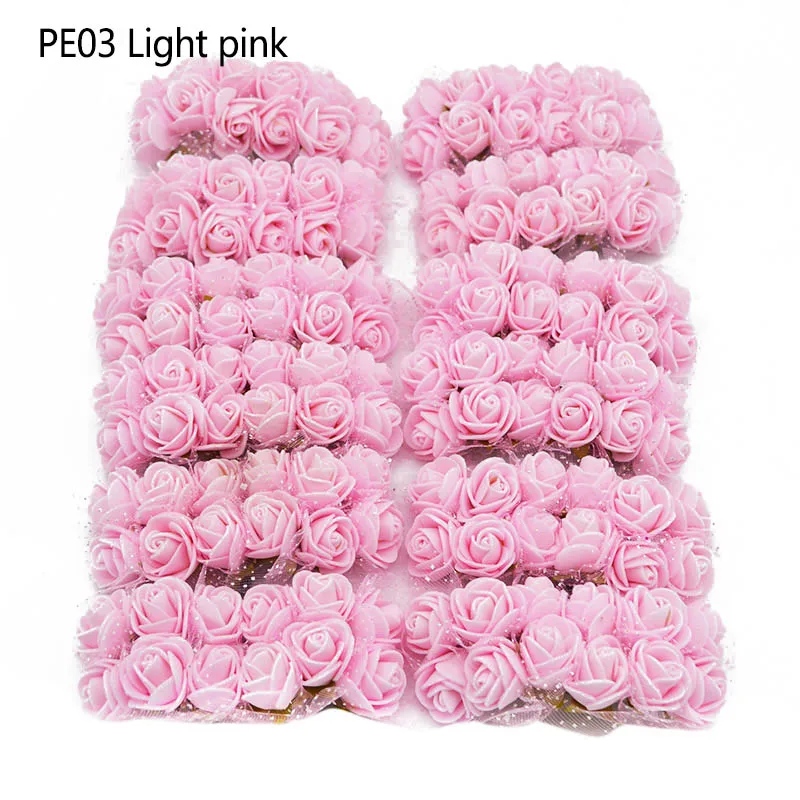 PE03 light pink 144 шт./лот, 2 см, мини искусственный Шелковый цветок, ПЭ пена, роза, Свадебный букет невесты ручной работы, сделай сам, венок, товары для дома, вечерние украшения - Цвет: PE03 light pink