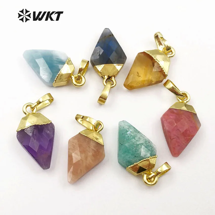 

WT-P1401 Wholesale Design Natural colored Pendants Small Shield shaped pendant with Metal Plated for Jewelry DIY Women