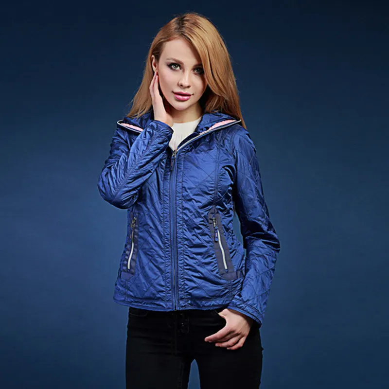 

DHfinery spring autumn jacket women coats with Hoodies Europe and Russia short jacket black dark blue orange thin coat v124