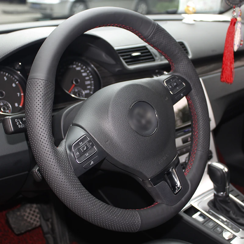 BANNIS Black Leather Steering Wheel Cover for Volkswagen VW Gol Tiguan Passat B7 CC Touran Magotan Sagitar | Автомобили и