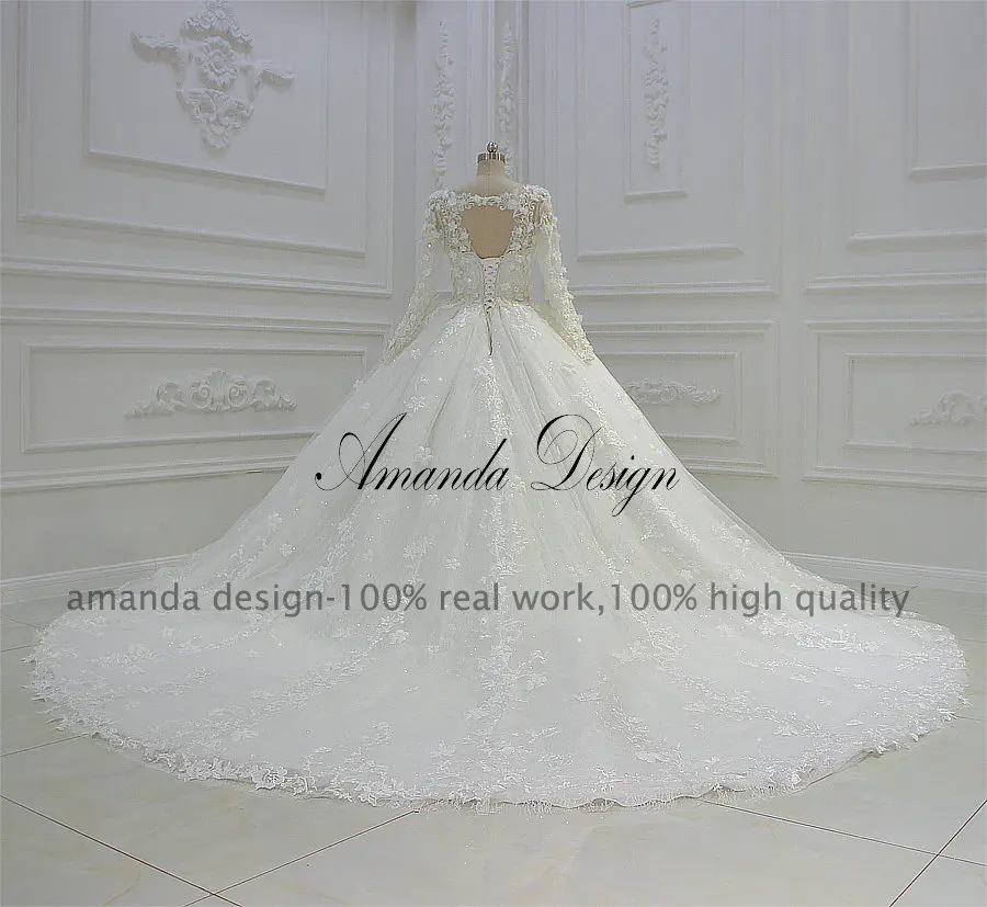 Свадебное платье с длинным рукавом Amanda Novias Кружевная аппликация из цветов