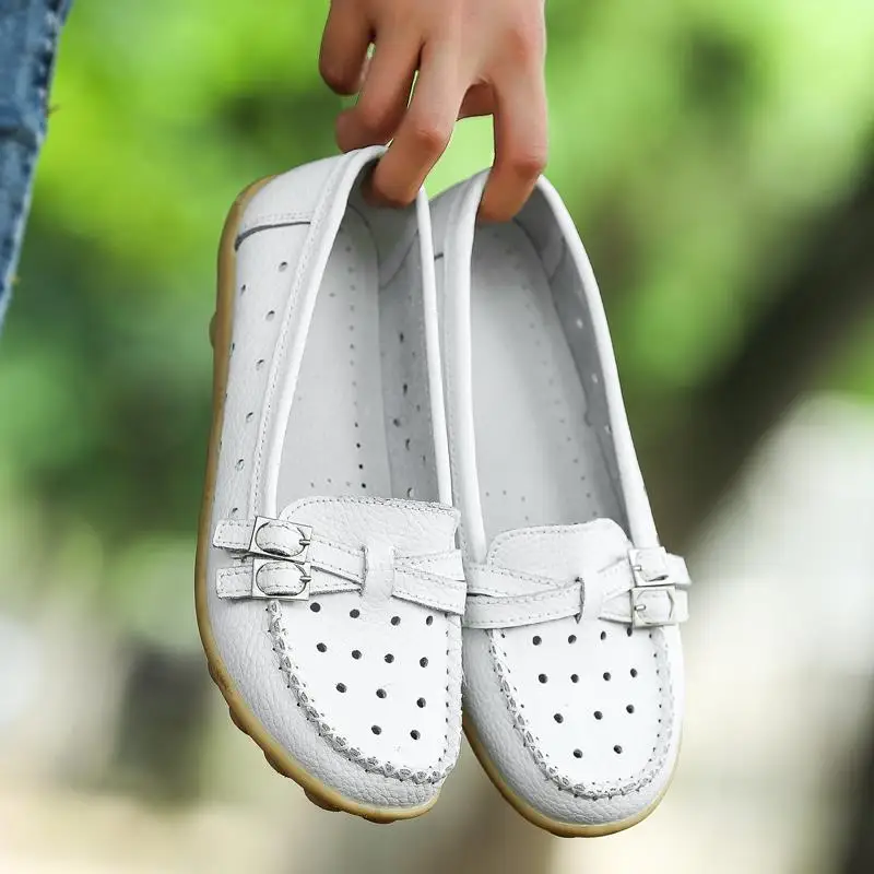 Женские туфли из натуральной кожи на плоской подошве|loafers slip on|buckle loaferswomens shoes flats |
