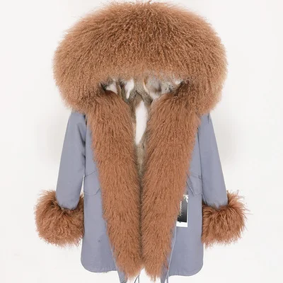 20 OFTBUY, зимняя женская куртка, пальто с натуральным мехом, парка из монгольского овца, Воротник из меха кролика, подкладка из меха кролика, Черное длинное пальто, уличная одежда, новинка - Цвет: 20