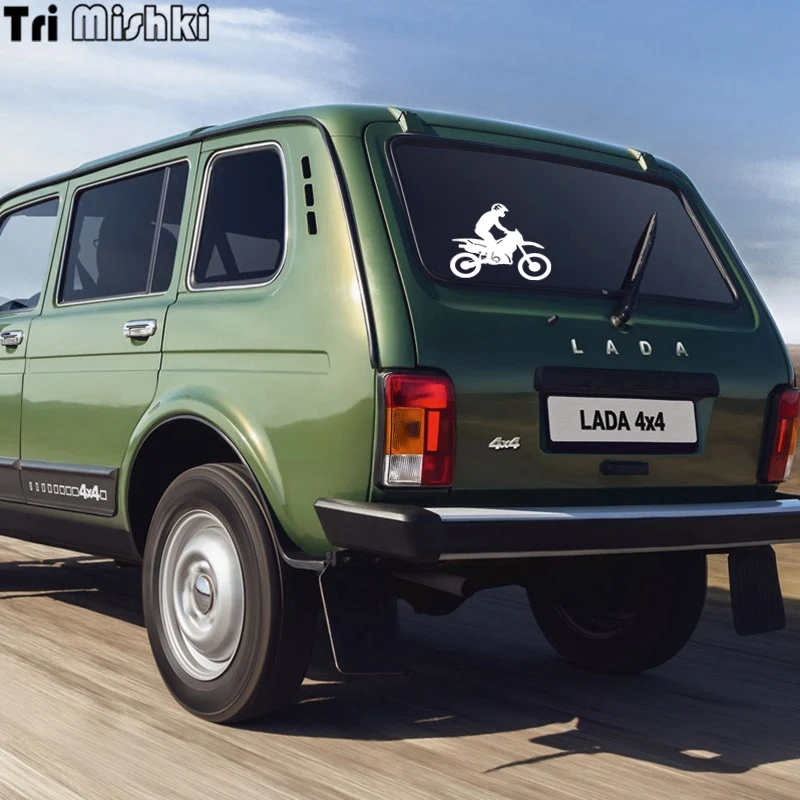 Tri mishki HZX450 15*16,4 см езда Байкер На борте забавная наклейка для автомобилей виниловые наклейки аксессуары для мотоциклов наклейка
