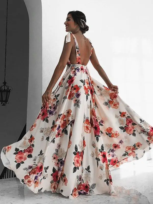Maxi Dress Floral Sexy Women Summer Long Dresses Backless Robe Longue Femme Vestido De Festa Longo 2019 Elegant Bandage | Женская одежда
