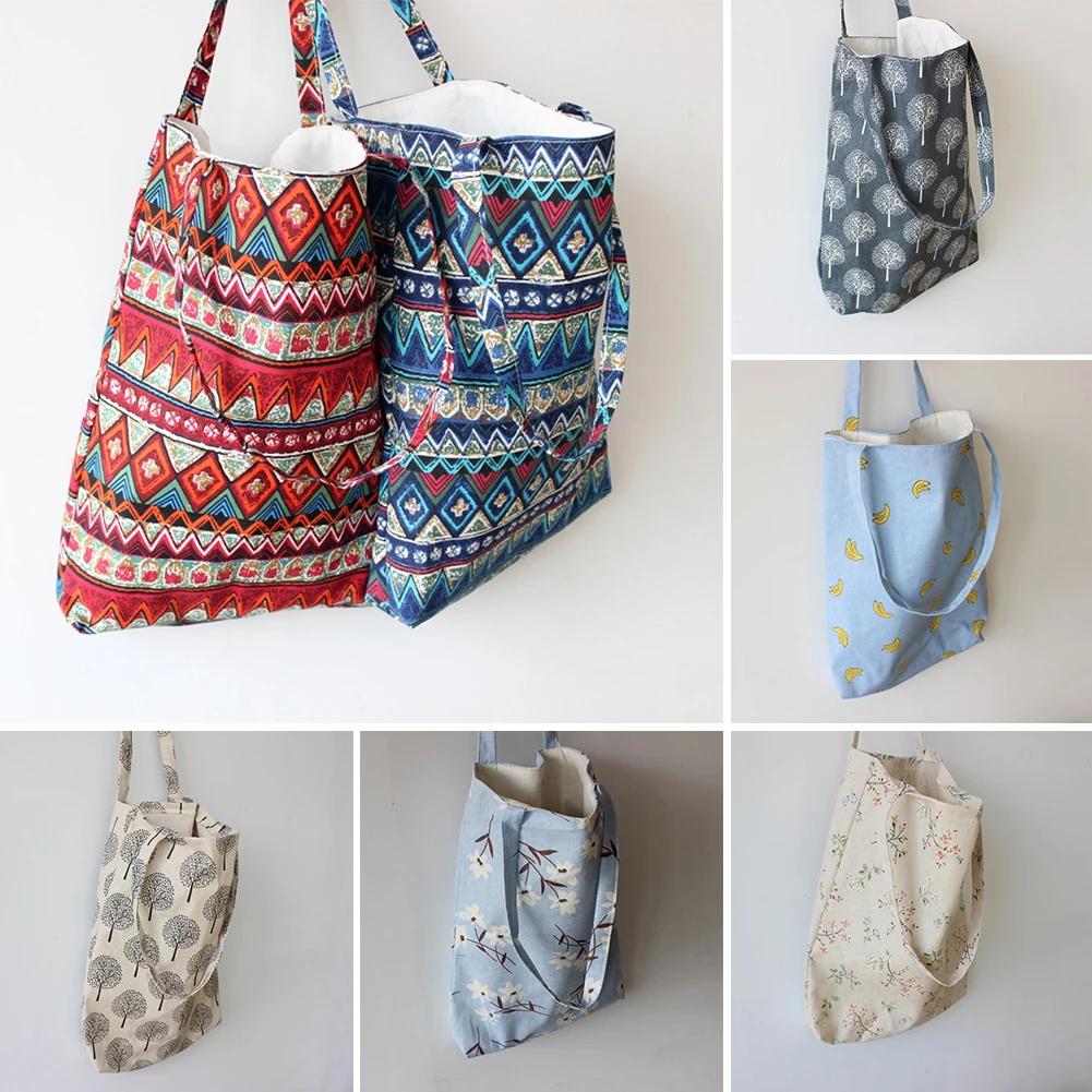 Reusable Shopping Bag Eco Women Handbag Foldable Beach Daily Use Shoulder Flower Print Casual Canvas Tote Satchel | Багаж и сумки