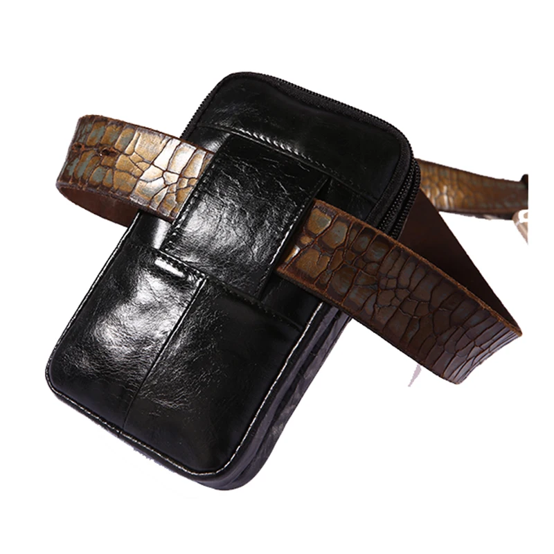Мужские поясные сумки из натуральной кожи с крокодиловым узором двухслойный