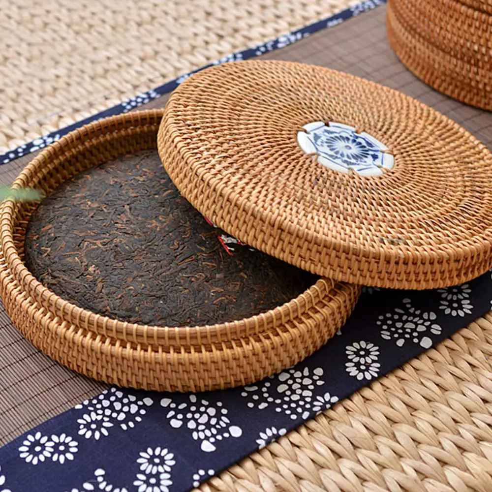 Контейнер из ротанга для хранения чая и торта ручной работы маленький Кухонный