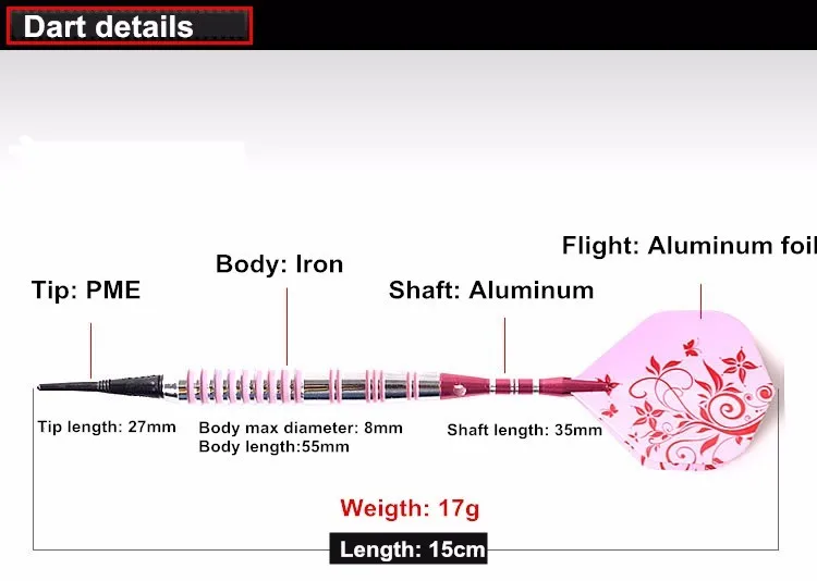 Professional CUESOUL Darts 17g Pink Soft Electronic Tip With Aluminum Alloy Shaft | Спорт и развлечения