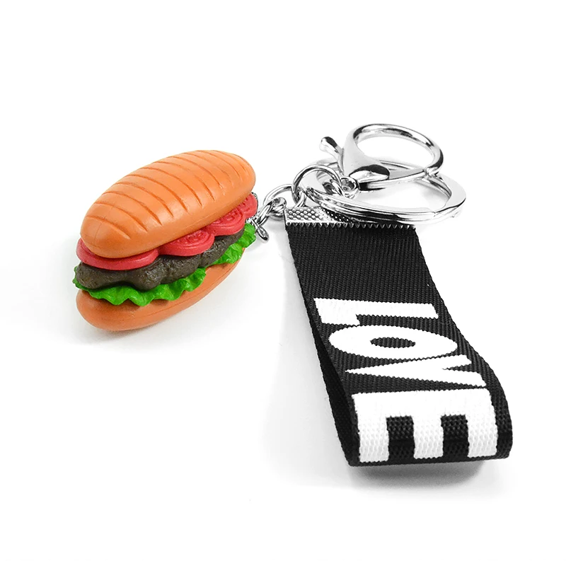 Cute Handmade Simulation Hamburger Hot Dog Cake Sandwich French Fries Popcorn Anime Keychains for Women Pendant Food Keyring | Украшения и