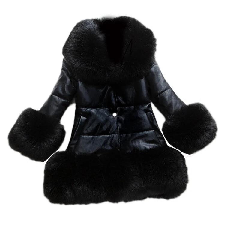Модные Куртки из искусственной кожи с воротником искусственного меха для