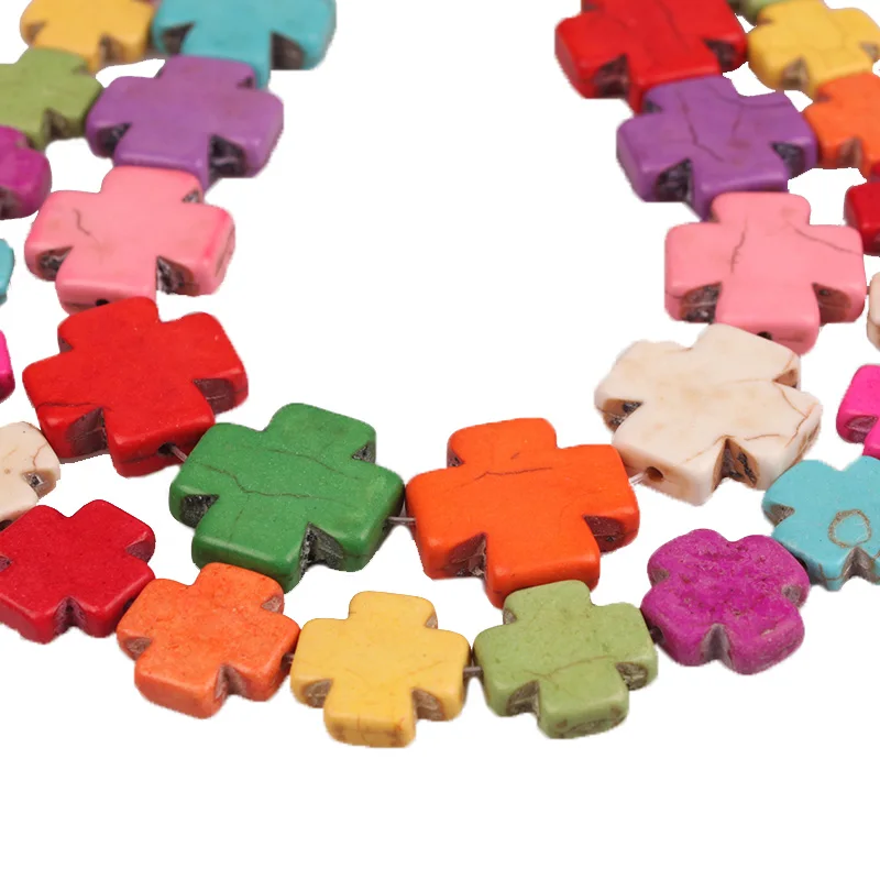 Mixed Color Cross Shaped Turquoises Howlite Stone Spacer Loose Beads For Bracelet Necklace Making 15*15 20*20mm | Украшения и