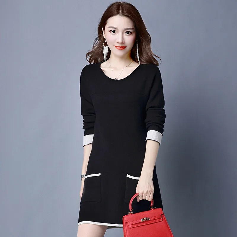 Женское трикотажное платье свитер с длинным рукавом и круглым вырезом|bodycon
