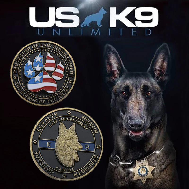 WR K9 Canine цветная памятная монета с чехлом США K 9 Полицейская собака металлическая