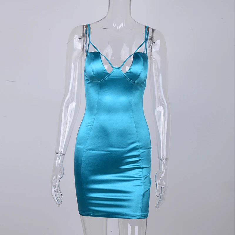 Женское атласное платье Parthea блестящее повседневное Клубное бирюзового и синего