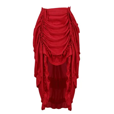 Wine red Женская юбка в стиле стимпанк, винтажная готическая юбка с оборками, Пиратская юбка размера плюс, костюм пирата, разные цвета, высокая низкая танцевальная одежда - Цвет: Wine red