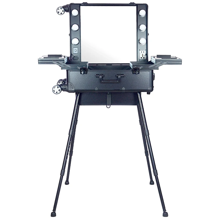 

aluminium aluminum makeup case with 4 stands / legs