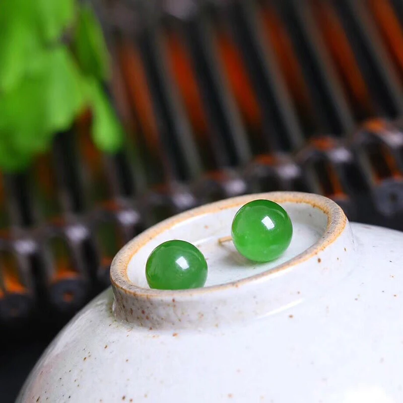 Оптовая продажа серьги из натурального зеленого камня круглые бисера на удачу