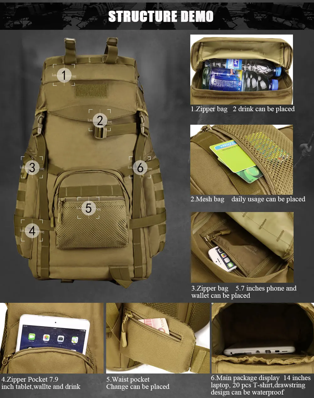 60л Открытый большой емкости рюкзак тактический Molle армейский рюкзак мужской военный рюкзак для альпинизма Спортивная Дорожная сумка Mochila