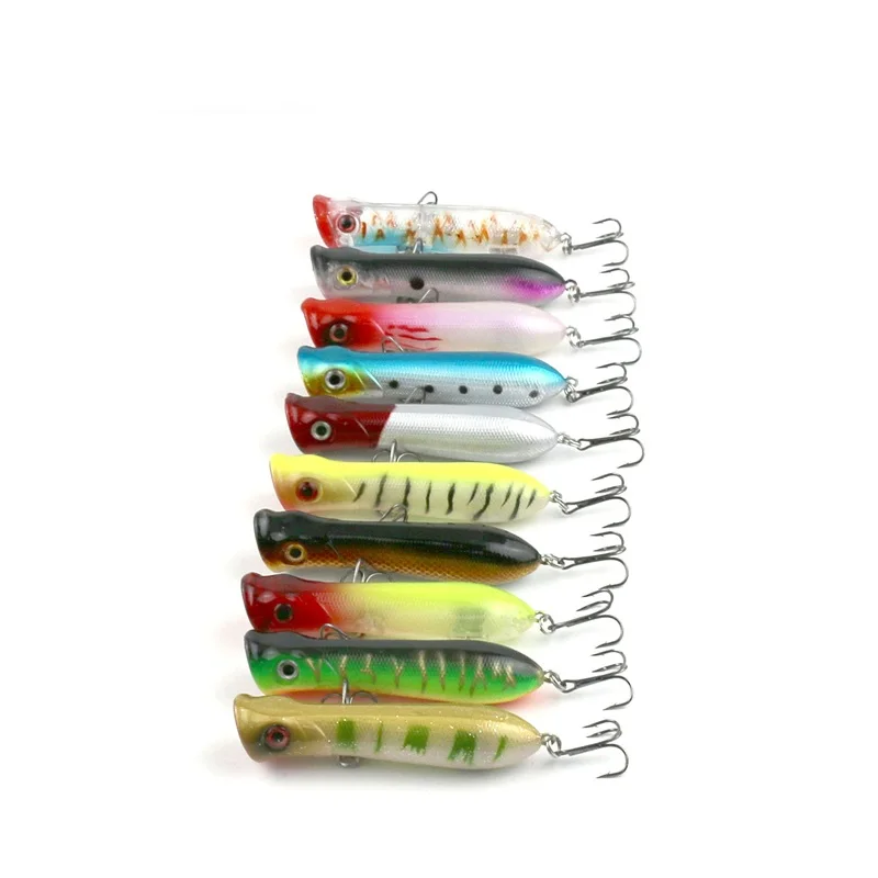 

Lot10pcs 8cm 10g 6# Hooks Pesca Artificial Bait Peche Fishing Tackle Top Water for Sea Bass Popper Lure Wobbler Crankbait