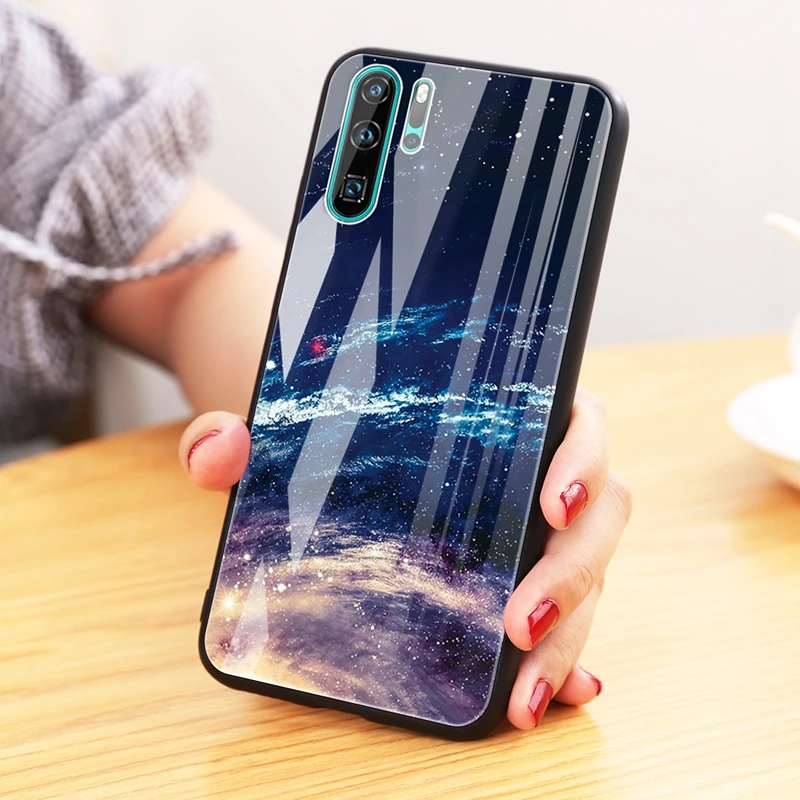 Чехол из закаленного стекла для телефона для huawei P30 Lite P20 Pro mate 20 Lite mate 20 P 30 Pro Чехол с узором TPU цветок милый чехол с мягкими краями - Цвет: YinH