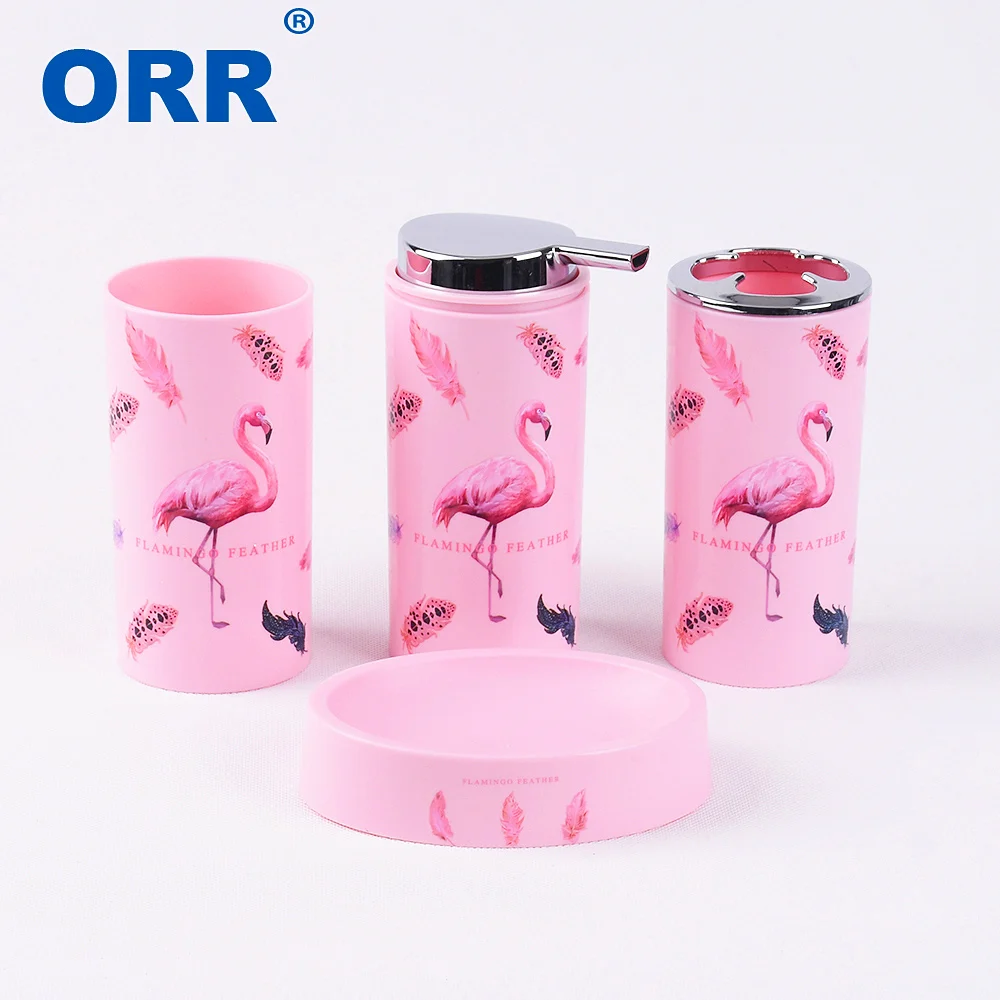 free shipping flamingo bthroom set accessroies toilet brush soap dish dustbin washing tumbler toothbrush cup soap dispenser orr free global shipping